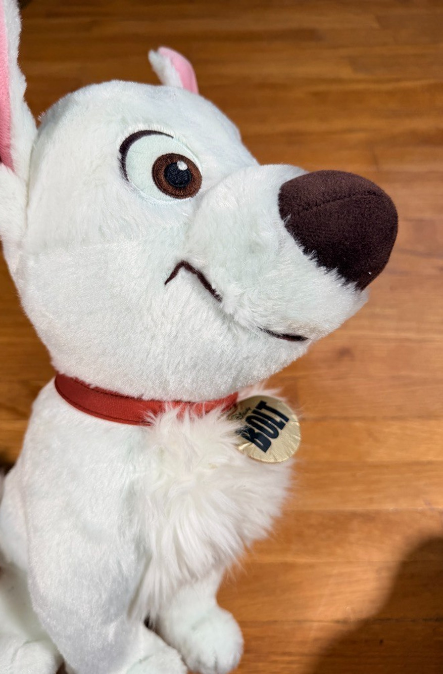 Disney Store Bolt Plush White Dog Stuffed Animal Red Collar Sitting